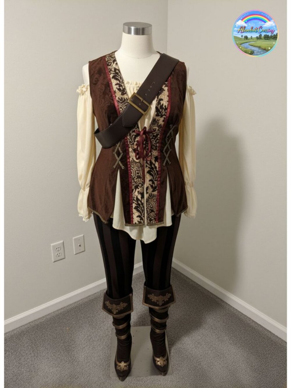 4 Piece Captain Blackheart Pirate Costume Cold Shoulder Shirt Leggings Headband